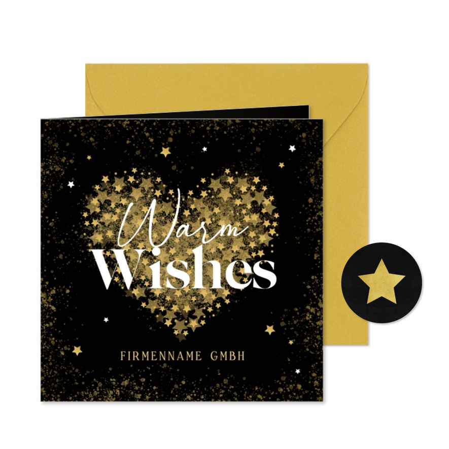Weihnachtskarte Geschäftskunden Herz 'Warm Wishes' - Karteneindruck
