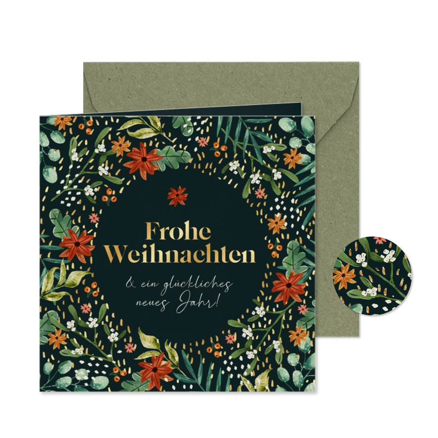 Weihnachtskarte Geschäftspartner Botanisch & Goldakzente - Karteneindruck