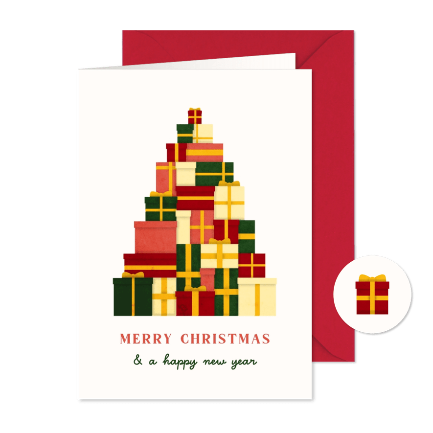 Weihnachtskarte Geschenke als Weihnachtsbaum beige Bonprix - Karteneindruck