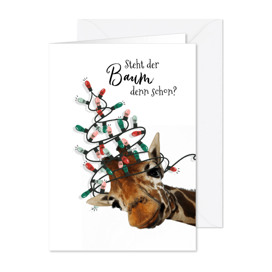 Weihnachtskarte Giraffe mit Lichterkette - Karteneindruck