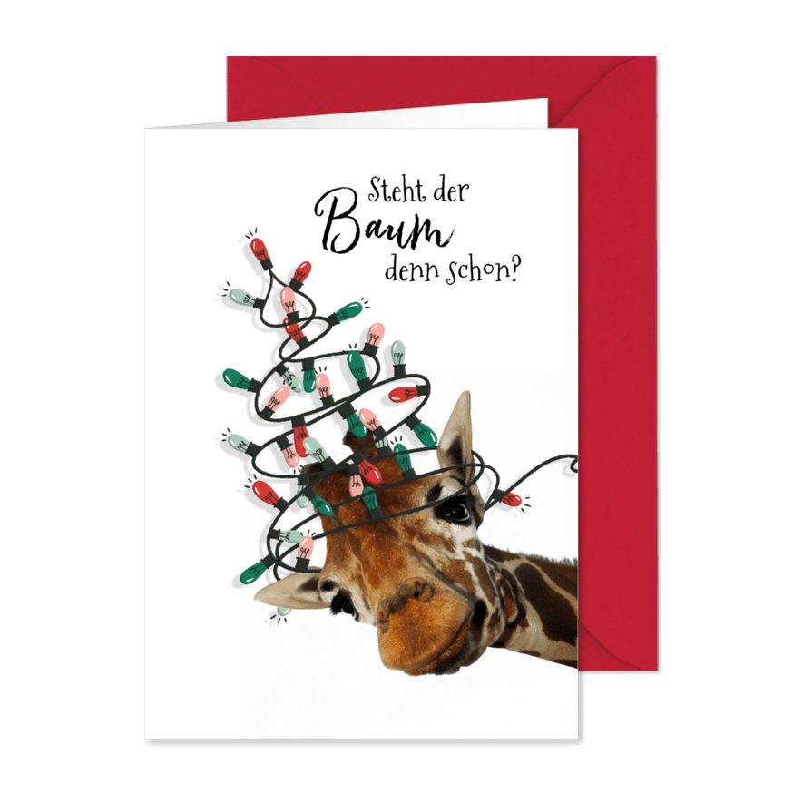 Weihnachtskarte Giraffe mit Lichterkette - Karteneindruck