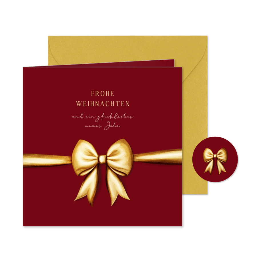 Weihnachtskarte goldene Geschenkschleife klassisch - Kartenvorschau