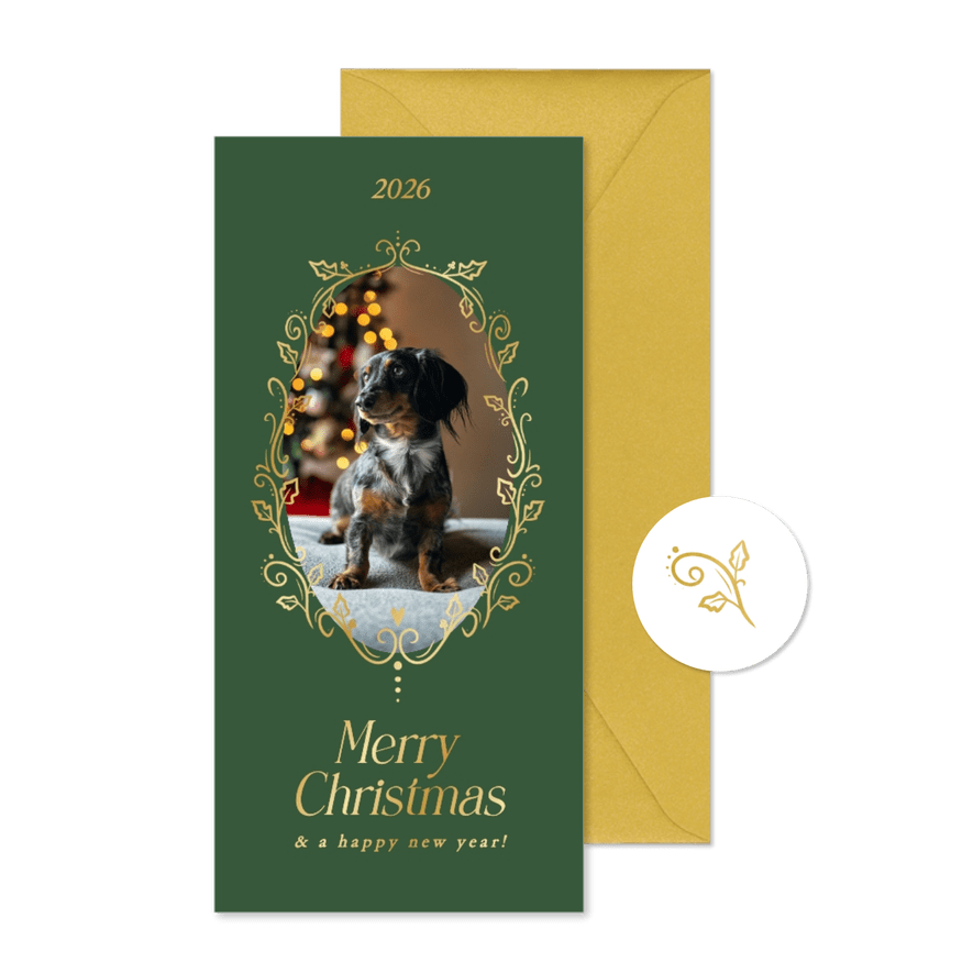 Weihnachtskarte goldener Fotorahmen dunkelgrün  - Karteneindruck
