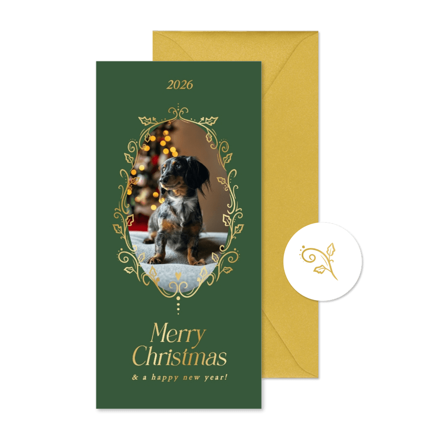 Weihnachtskarte goldener Fotorahmen dunkelgrün - Karteneindruck
