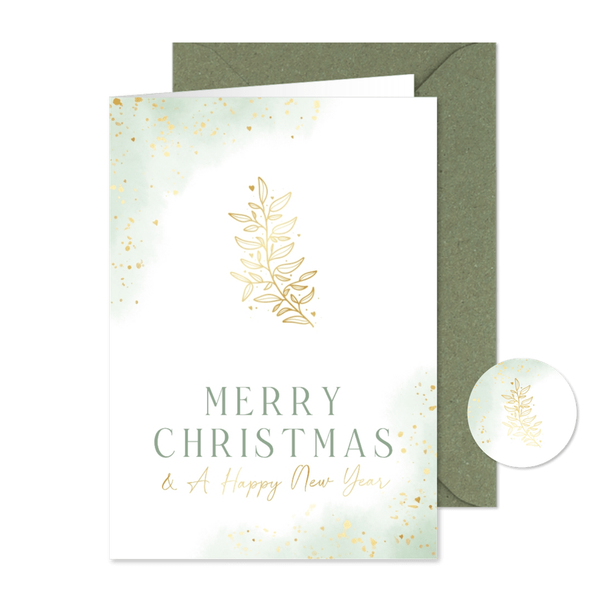 Weihnachtskarte goldener Zweig grün Aquarell - Karteneindruck