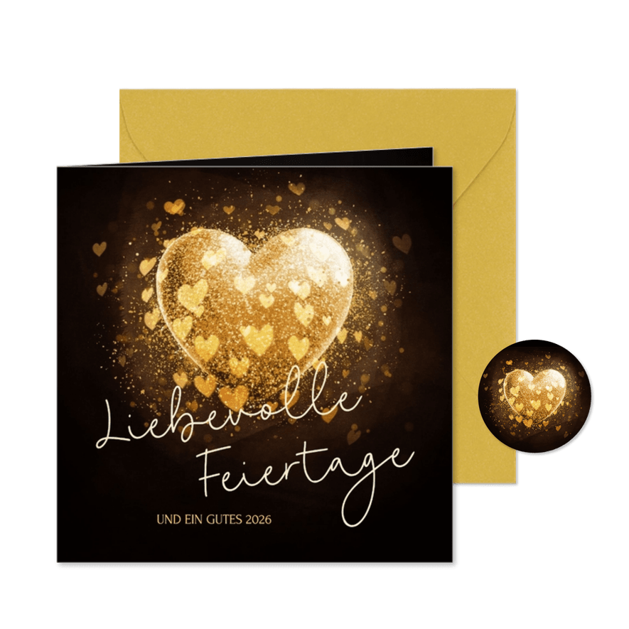 Weihnachtskarte goldenes Herz 'Liebevolle Feiertage' - Karteneindruck