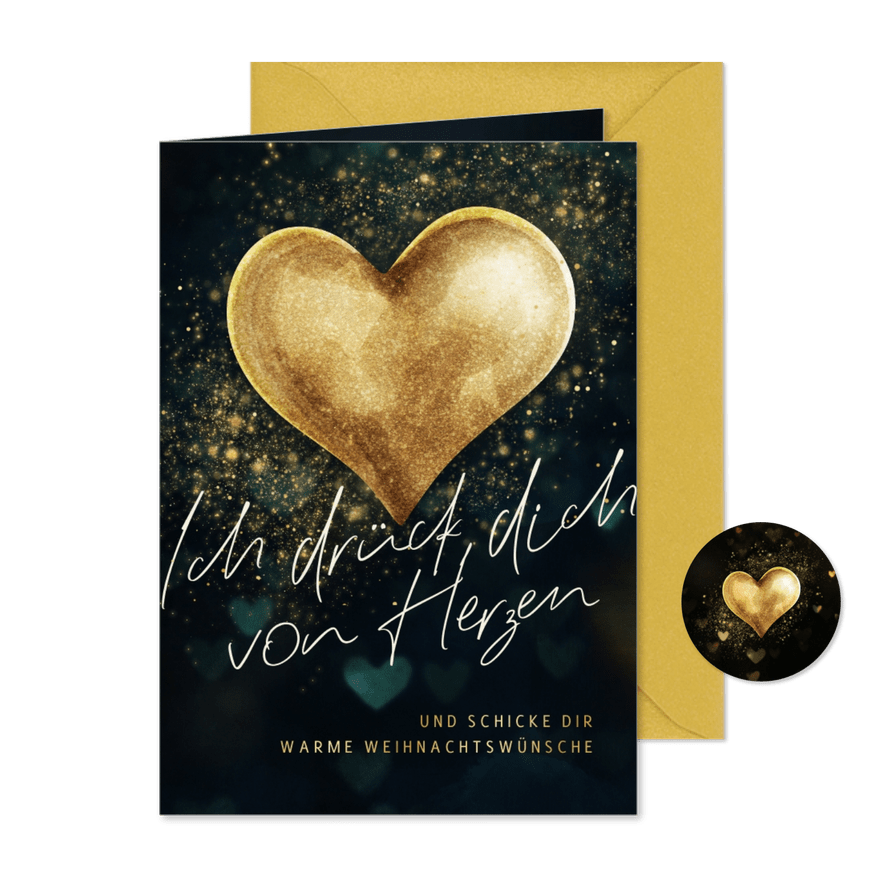 Weihnachtskarte goldenes Herz - Karteneindruck