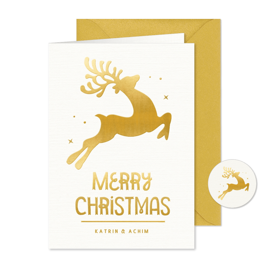 Weihnachtskarte goldenes Rentier - Karteneindruck
