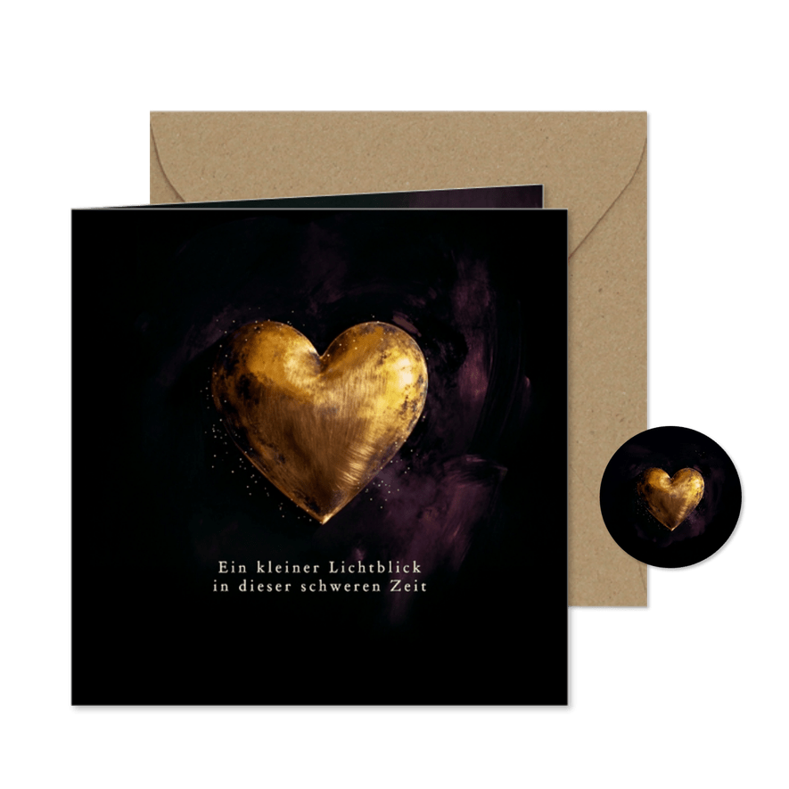 Weihnachtskarte Goldherz Lichtblick Trost Lila - Karteneindruck