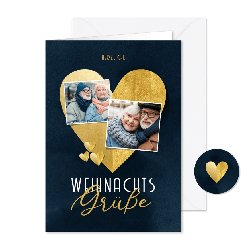 Weihnachtskarte Goldherz mit Fotos - Karteneindruck