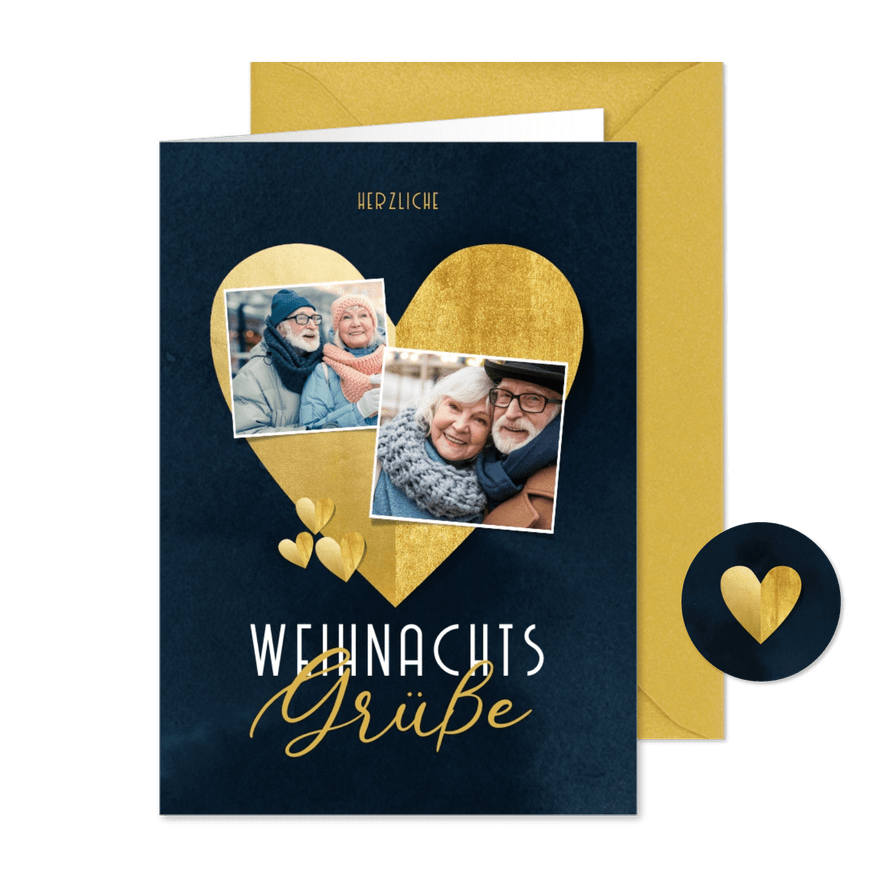 Weihnachtskarte Goldherz mit Fotos - Karteneindruck