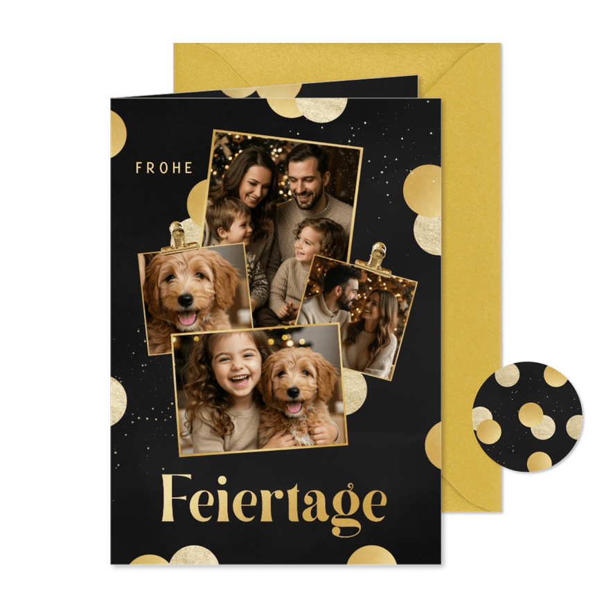 Weihnachtskarte Goldkonfetti Fotocollage 4 Fotos - Karteneindruck