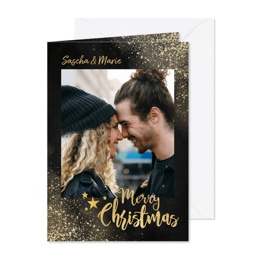 Weihnachtskarte Goldlook mit Foto - Karteneindruck