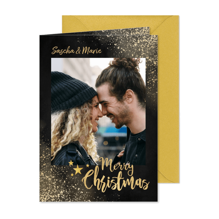 Weihnachtskarte Goldlook mit Foto - Karteneindruck