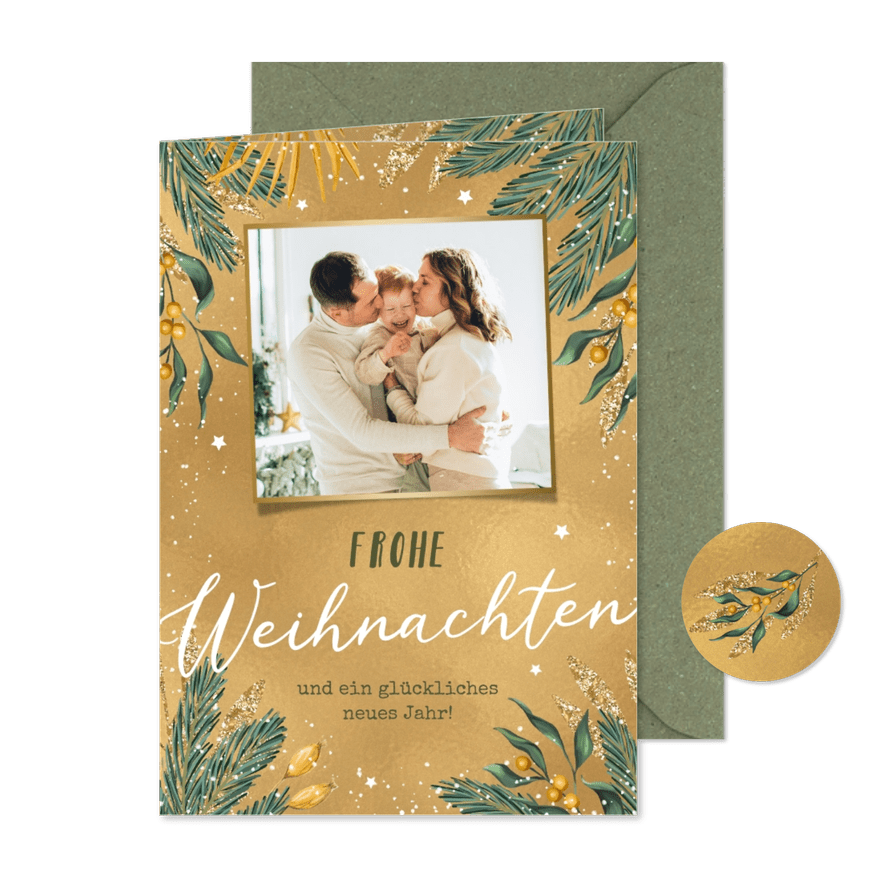 Weihnachtskarte Goldlook & Foto - Karteneindruck