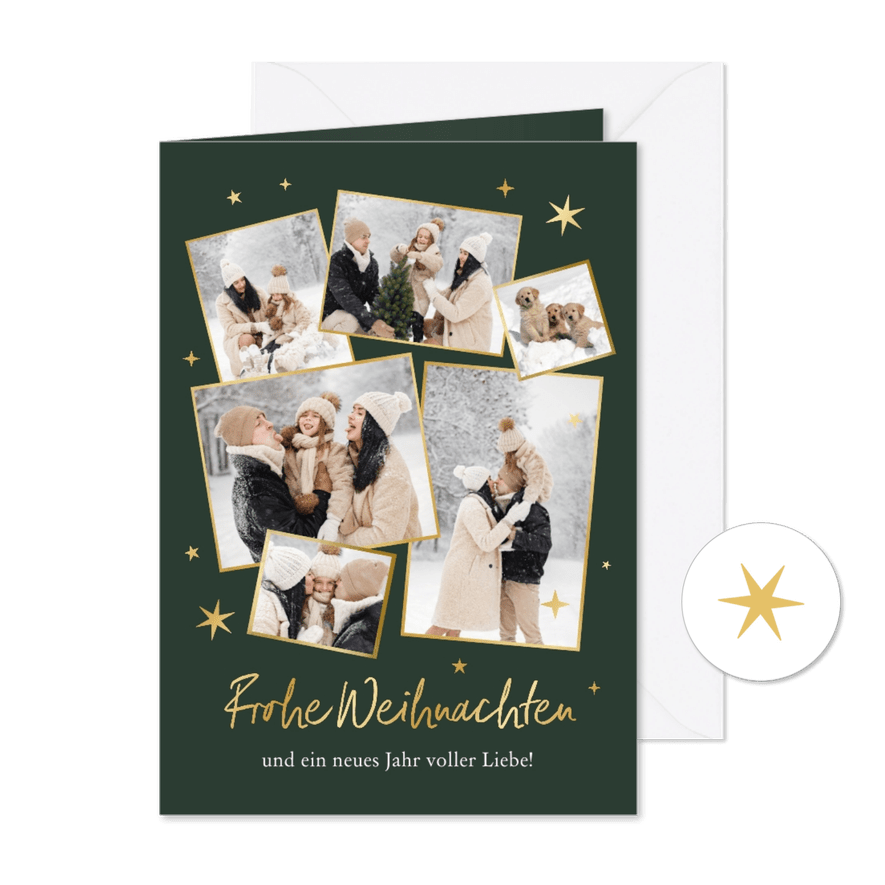 Weihnachtskarte Goldsternchen & Fotocollage - Karteneindruck