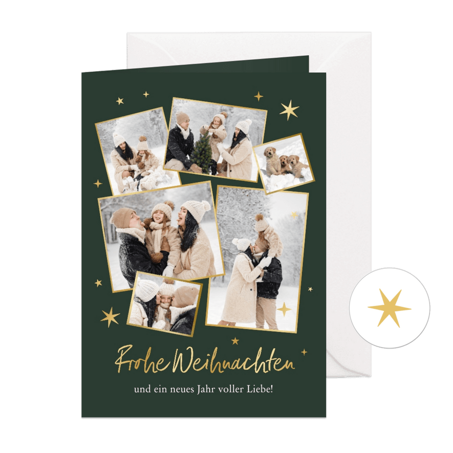 Weihnachtskarte Goldsternchen & Fotocollage - Karteneindruck
