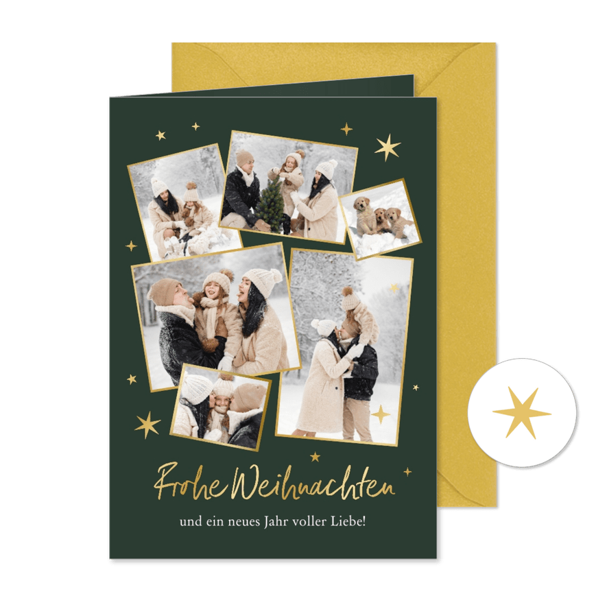 Weihnachtskarte Goldsternchen & Fotocollage - Karteneindruck