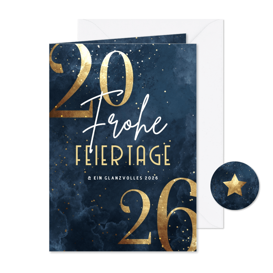 Weihnachtskarte große Jahreszahl Gold - Karteneindruck