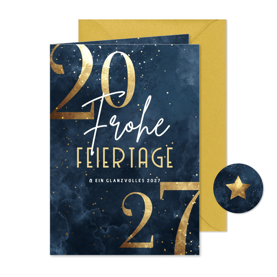 Weihnachtskarte große Jahreszahl Gold - Kartenvorschau
