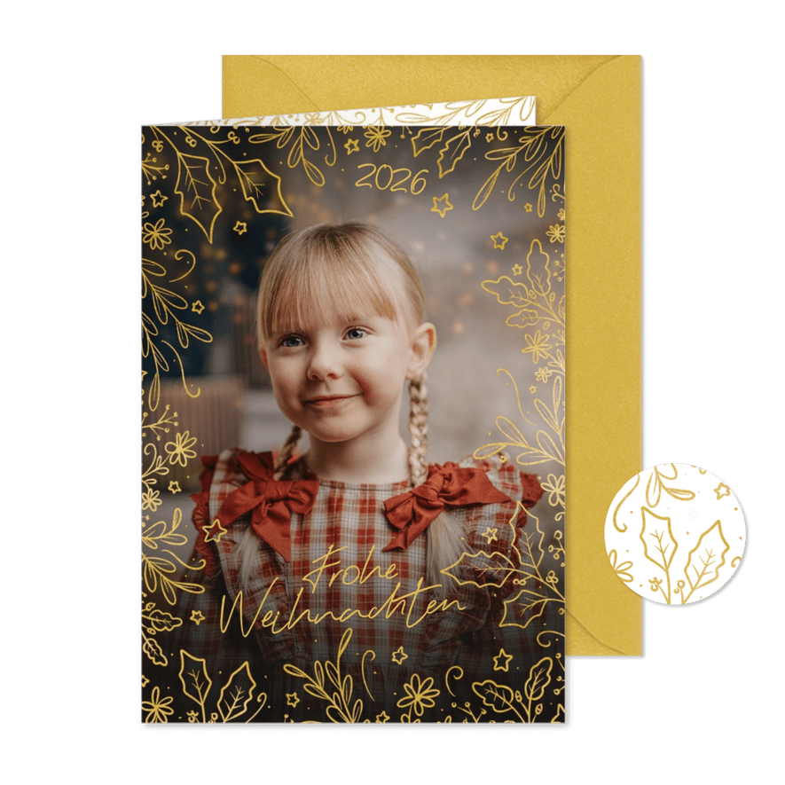 Weihnachtskarte großes Foto & botanische Ranken - Karteneindruck

