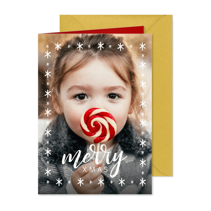 Weihnachtskarte großes Foto und merry XMAS - Karteneindruck