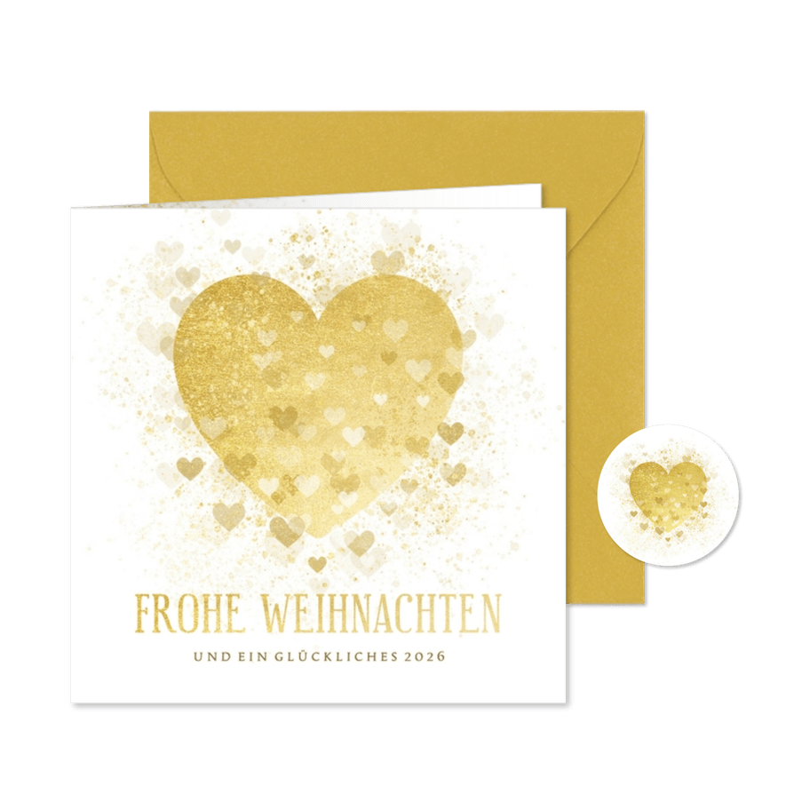 Weihnachtskarte großes Herz kleine Herzen - Karteneindruck