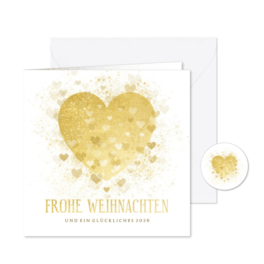 Weihnachtskarte großes Herz kleine Herzen - Karteneindruck