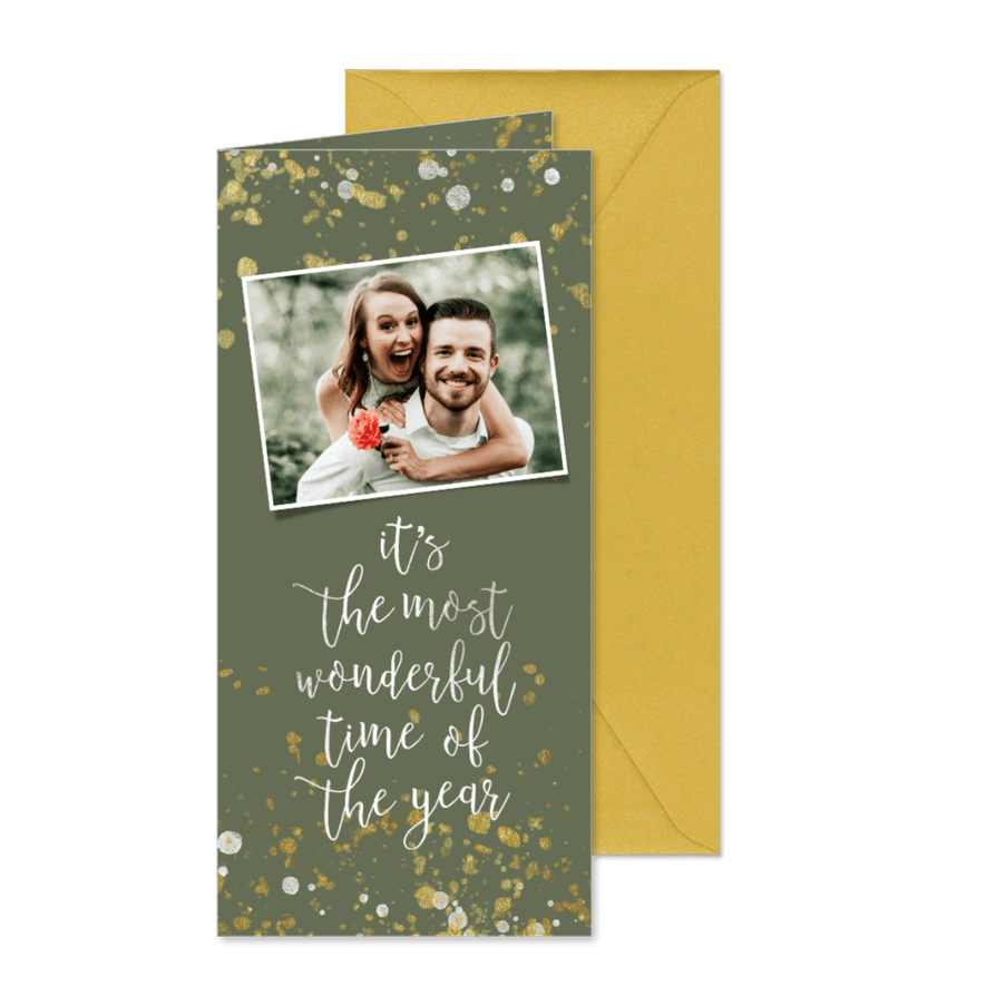 Weihnachtskarte grün Handlettering & Foto - Kartenvorschau