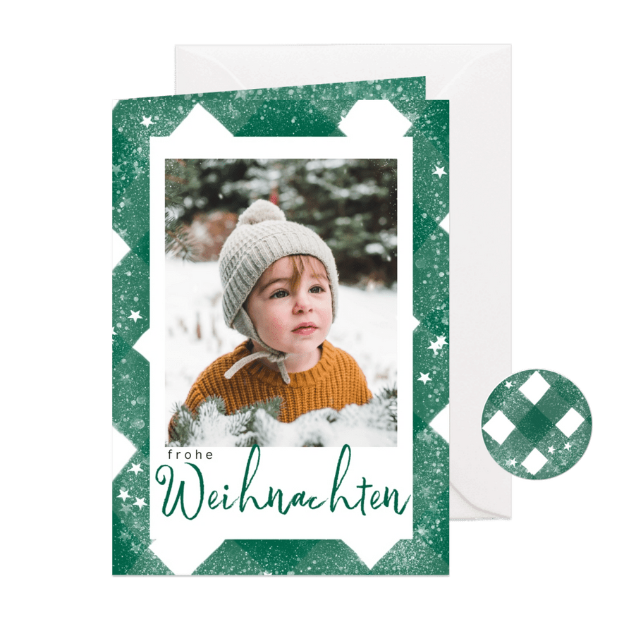 Weihnachtskarte grün mit Foto, Sternen & Glitzer - Karteneindruck
