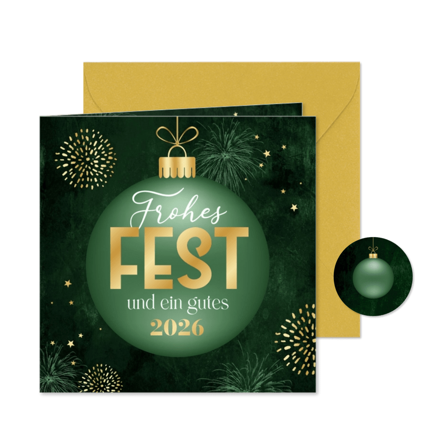 Weihnachtskarte grüne Weihnachtskugel - Karteneindruck
