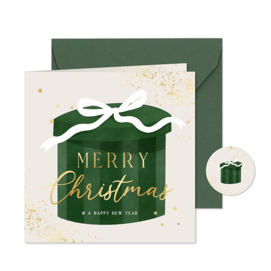 Weihnachtskarte grünes Geschenk mit Schleife - Karteneindruck
