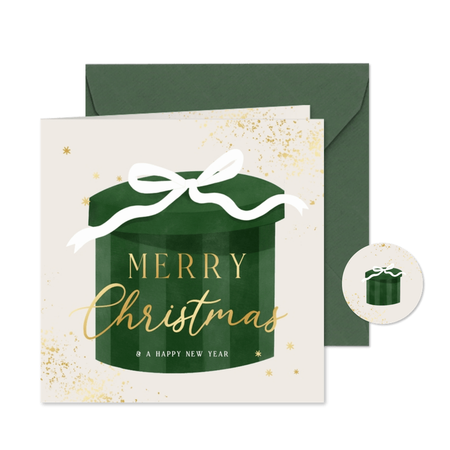Weihnachtskarte grünes Geschenk mit Schleife - Karteneindruck