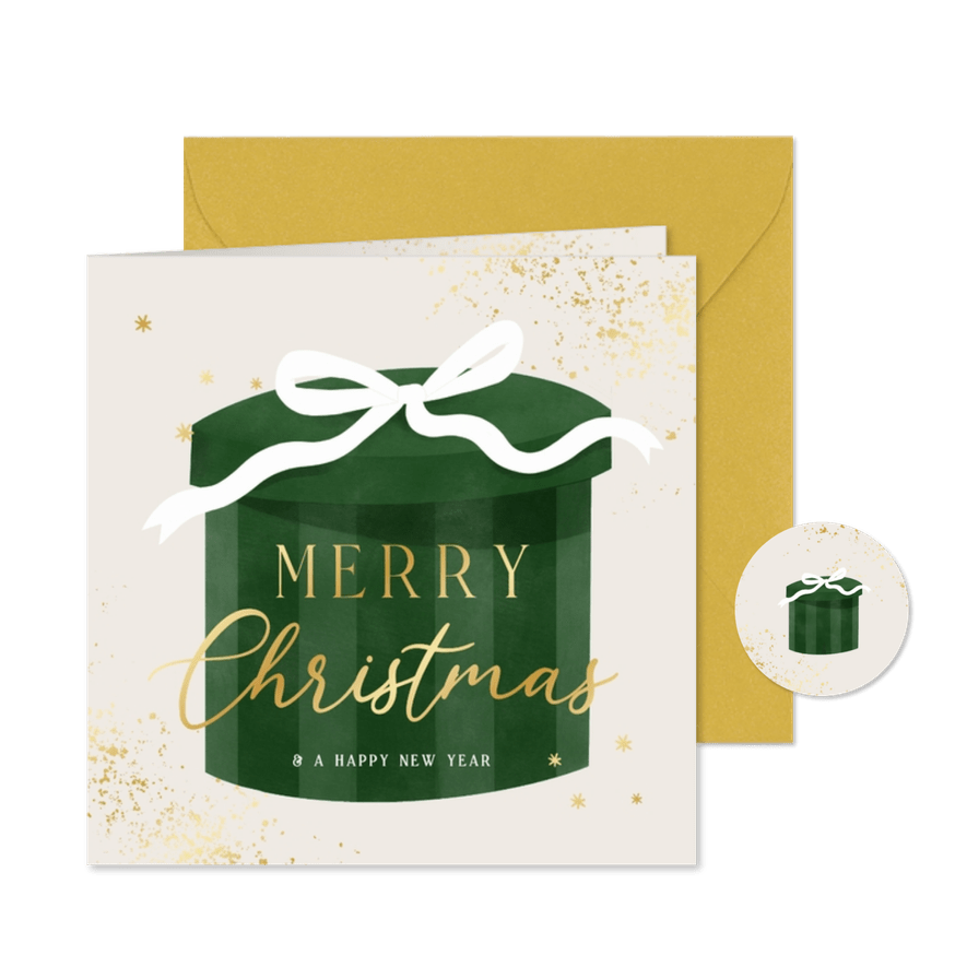 Weihnachtskarte grünes Geschenk mit Schleife - Karteneindruck