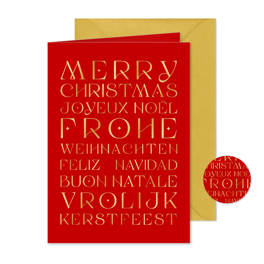 Weihnachtskarte Grüße international in Gold - Karteneindruck
