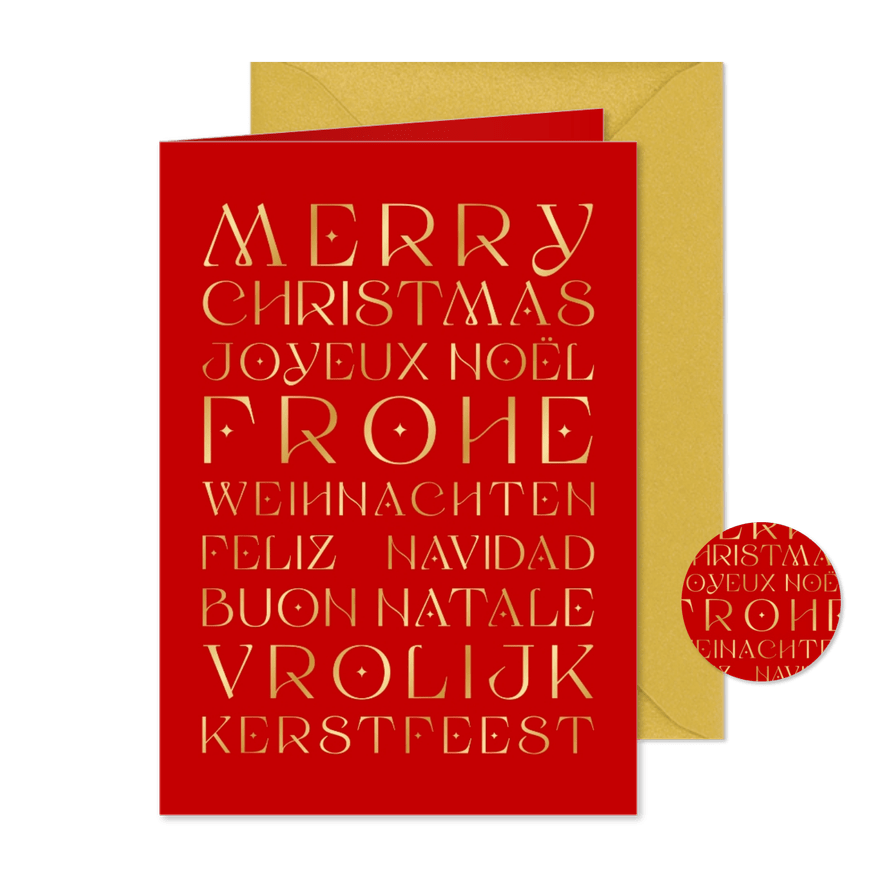 Weihnachtskarte Grüße international in Gold - Karteneindruck
