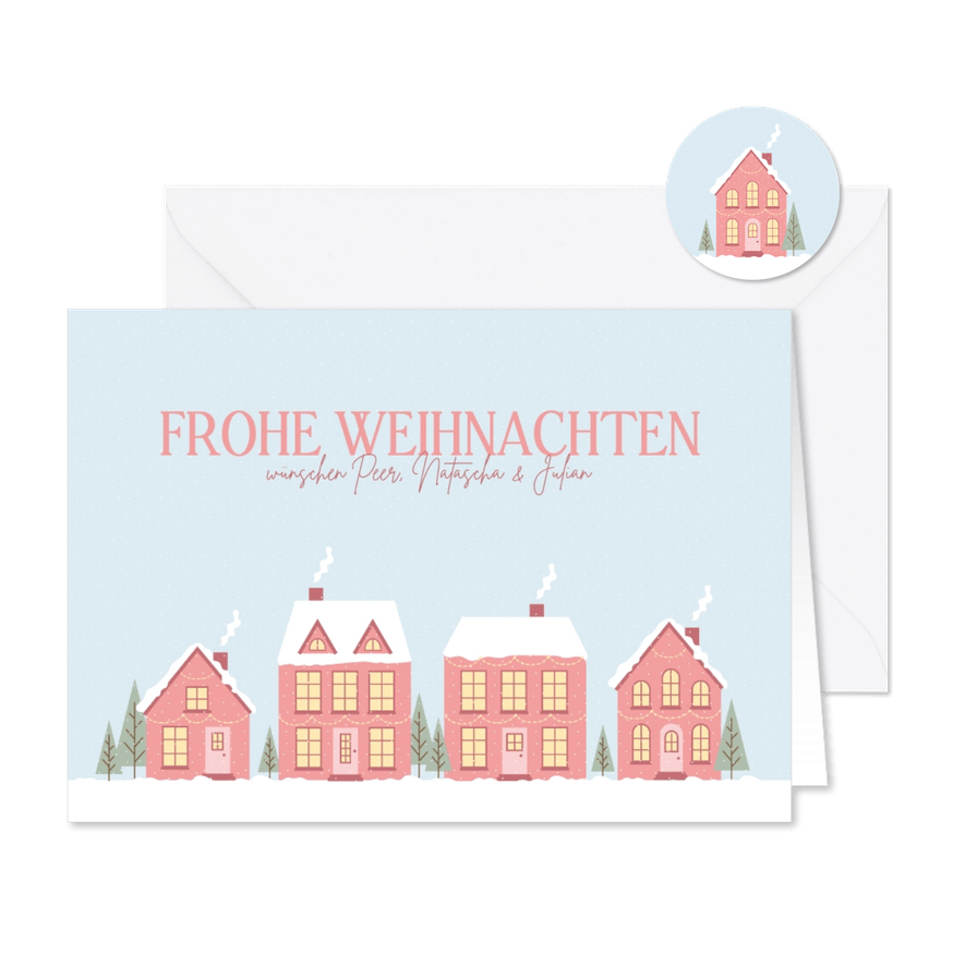 Weihnachtskarte Häuserreihe im Schnee - Karteneindruck