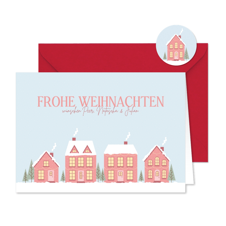 Weihnachtskarte Häuserreihe im Schnee - Kartenvorschau