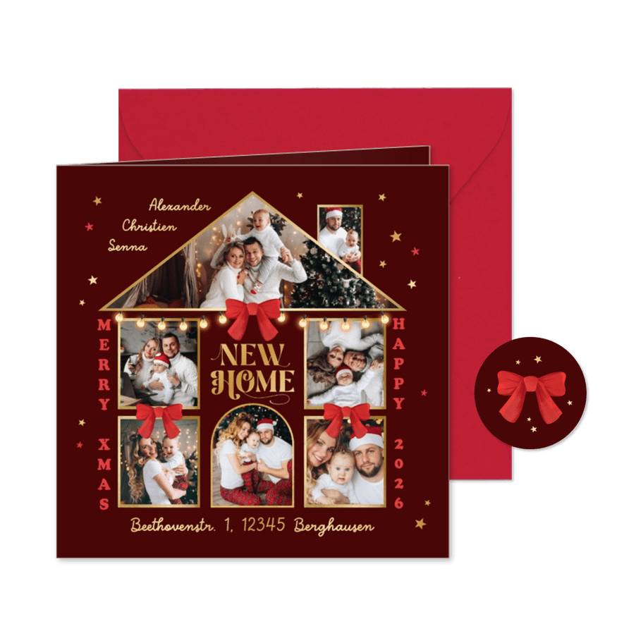 Weihnachtskarte Haus mit Fotocollage Umzug zu Weihnachten - Kartenvorschau

