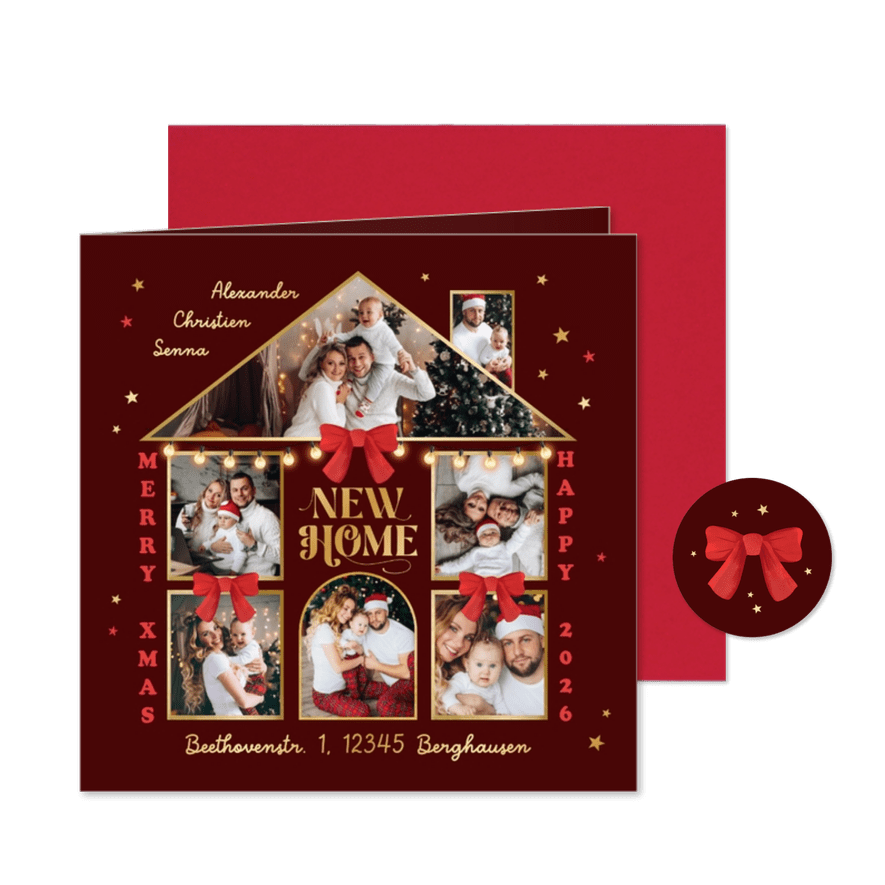 Weihnachtskarte Haus mit Fotocollage Umzug zu Weihnachten - Kartenvorschau