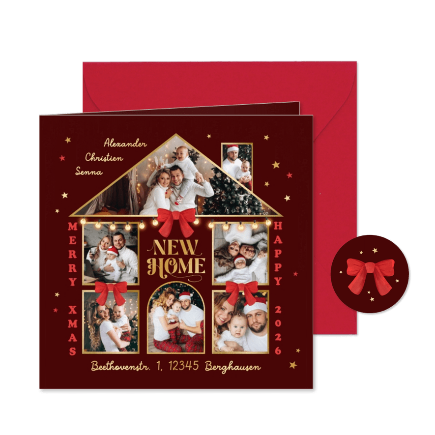 Weihnachtskarte Haus mit Fotocollage Umzug zu Weihnachten - Karteneindruck
