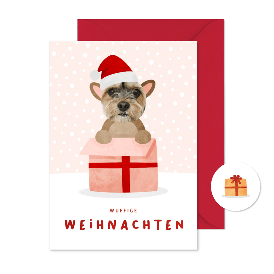 Weihnachtskarte Haustier in Geschenk - Kartenvorschau