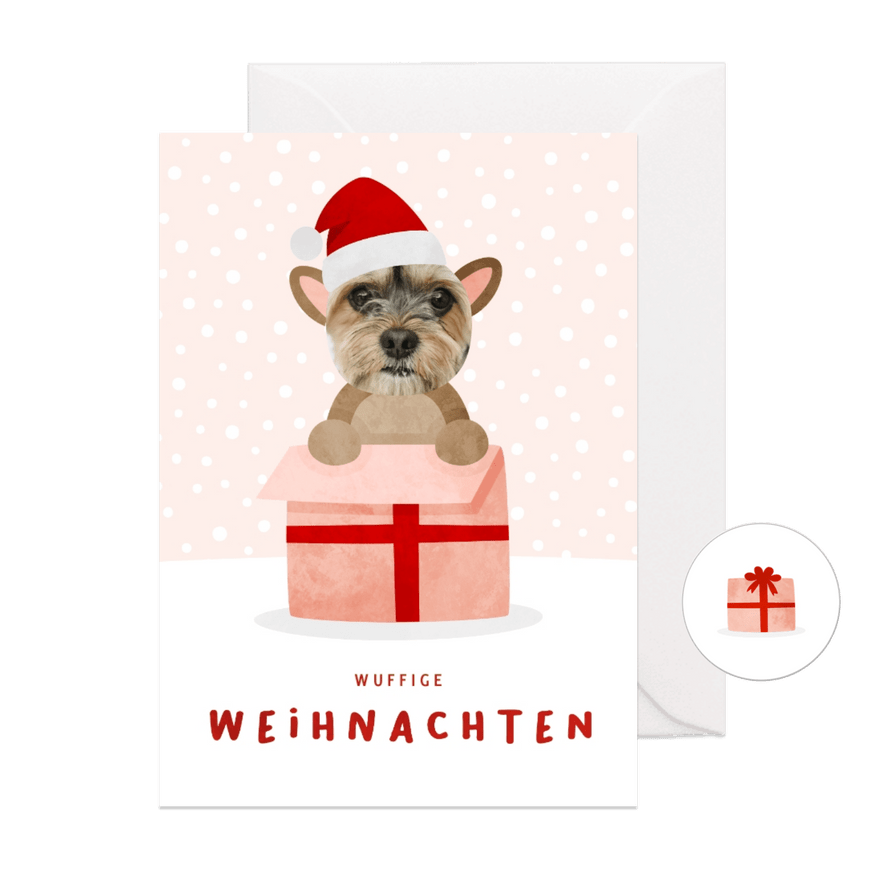 Weihnachtskarte Haustier in Geschenk - Karteneindruck
