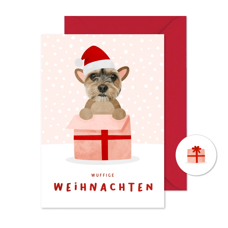 Weihnachtskarte Haustier in Geschenk - Karteneindruck