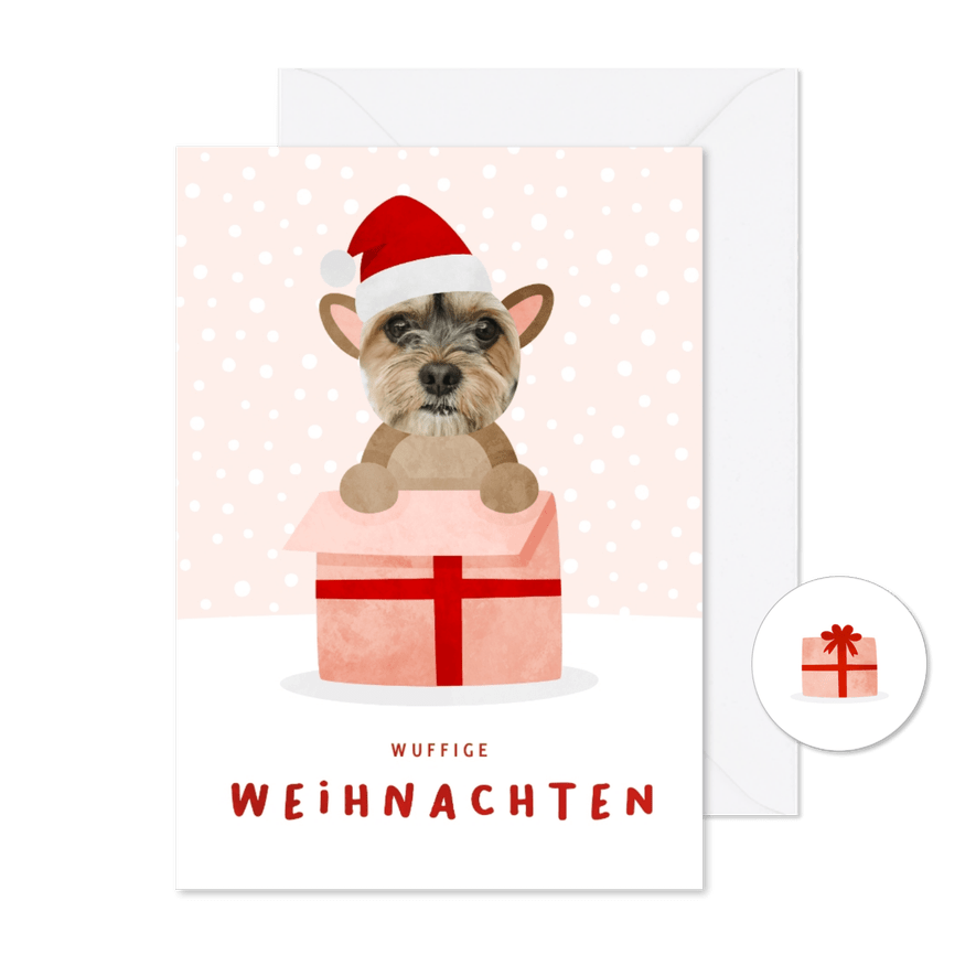 Weihnachtskarte Haustier in Geschenk - Karteneindruck