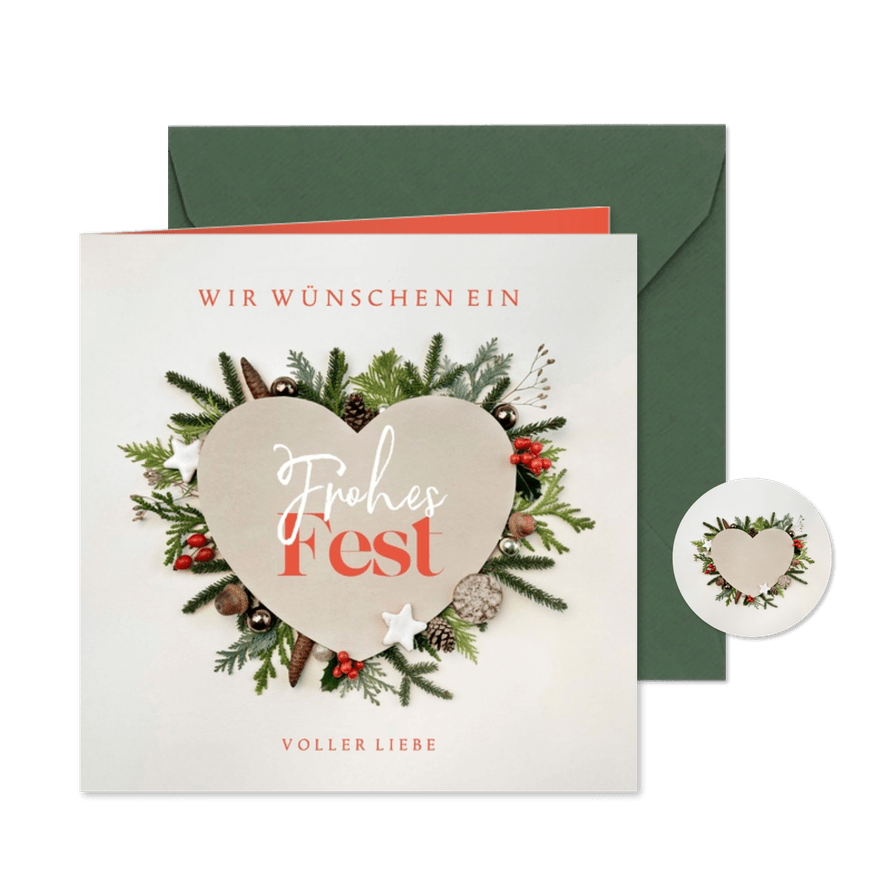 Weihnachtskarte Herz botanisch - Karteneindruck
