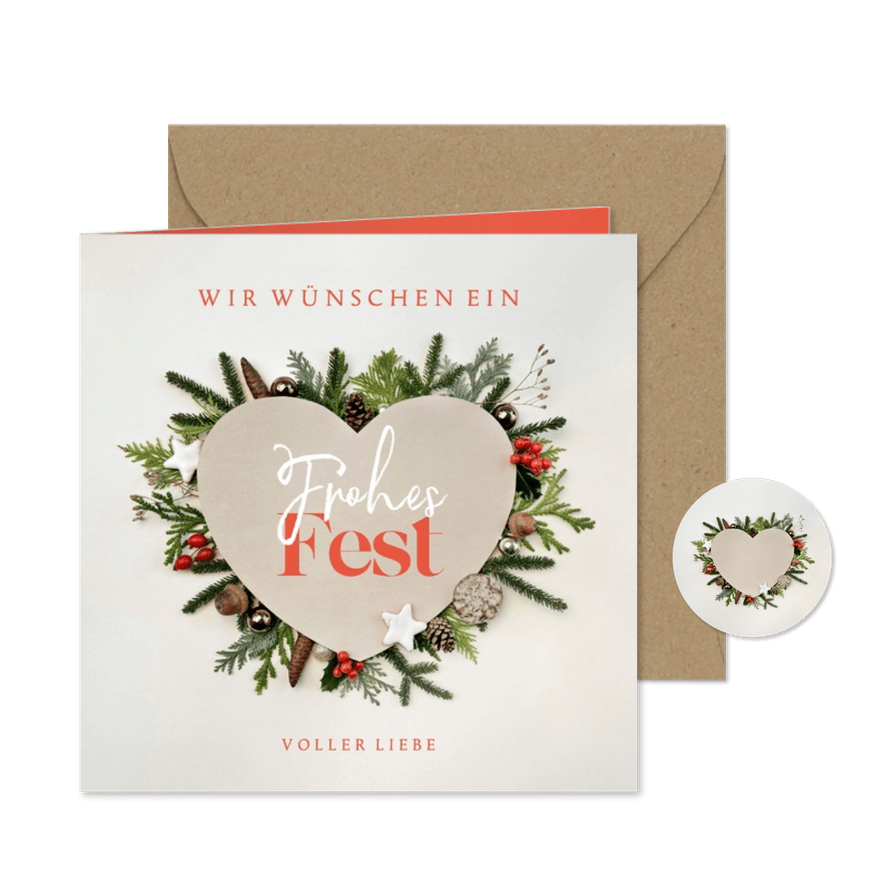 Weihnachtskarte Herz botanisch - Karteneindruck