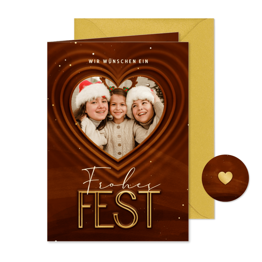 Weihnachtskarte Herz mit Foto 'Frohes Fest' - Karteneindruck