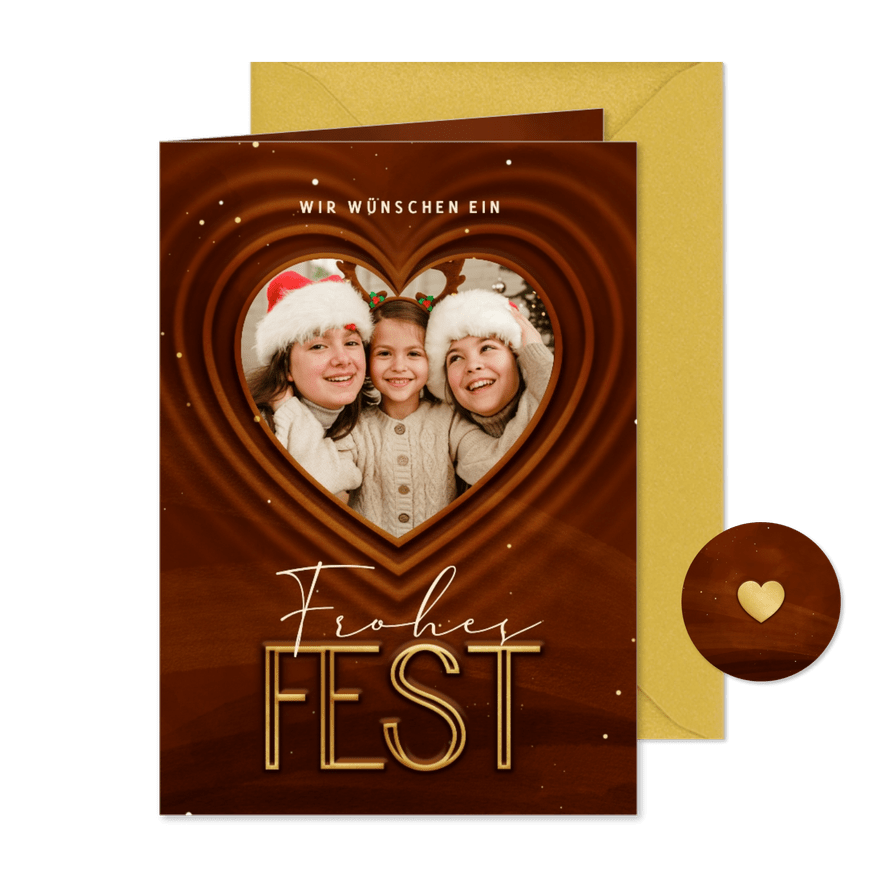 Weihnachtskarte Herz mit Foto 'Frohes Fest' - Karteneindruck
