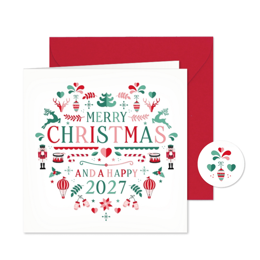 Weihnachtskarte Herz nostalgische Symbole - Kartenvorschau